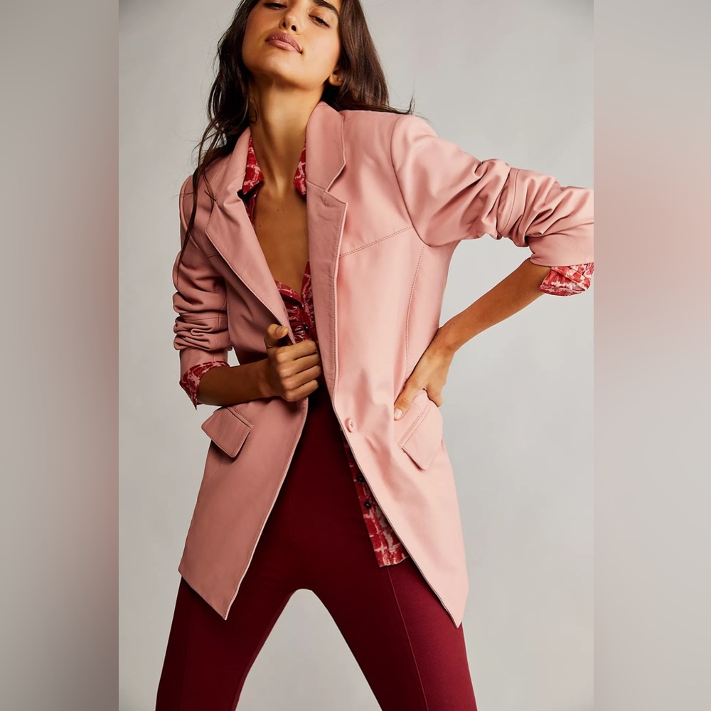 Free People x Deadwood Brooke pink lambskin leather blazer NWT